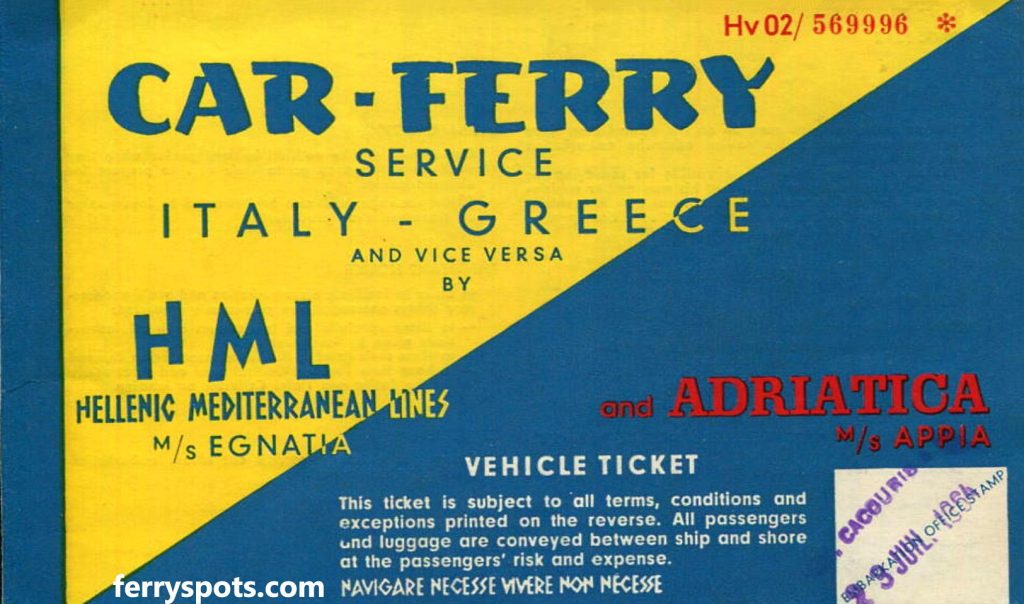 Car ferry service Italy - Greece old ferry ticket