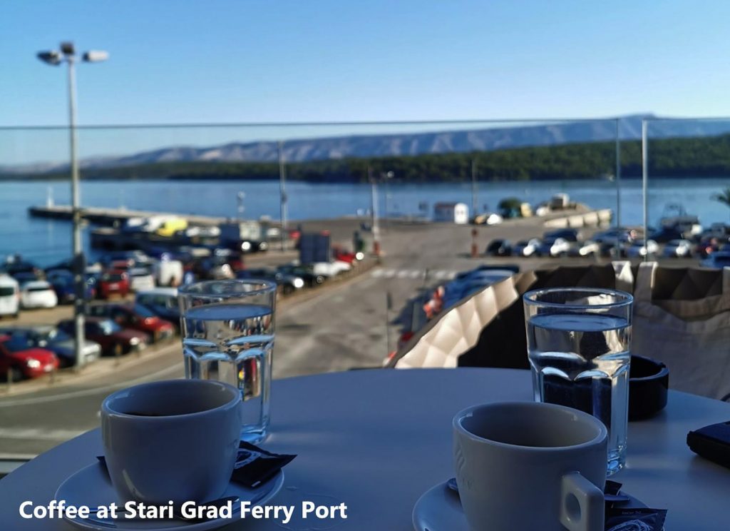 Café with views over parking and Stari Grad ferry port
