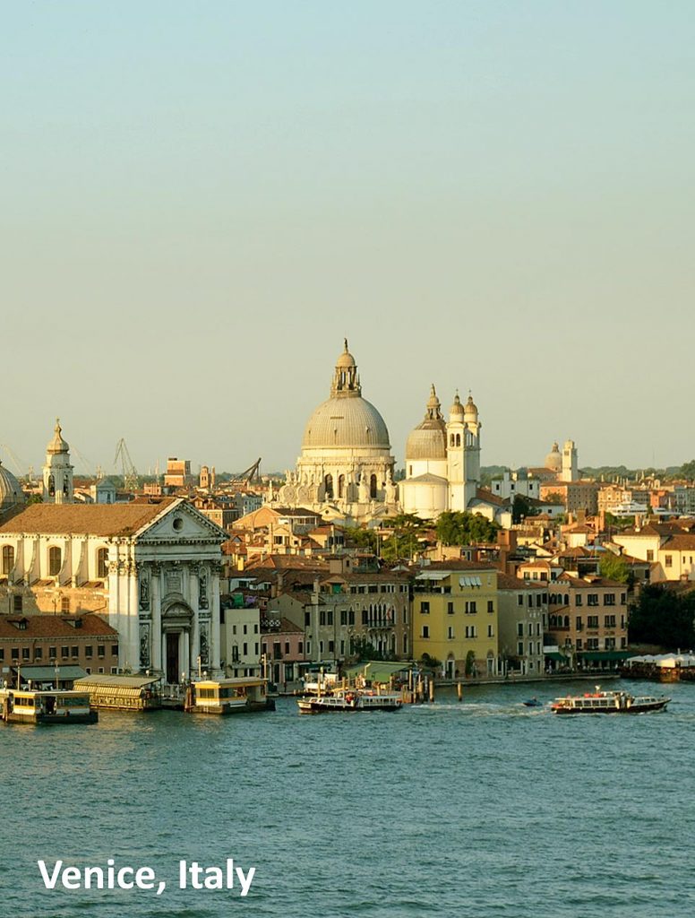 Waterfront and cityscape with Venice landmarks, Italy